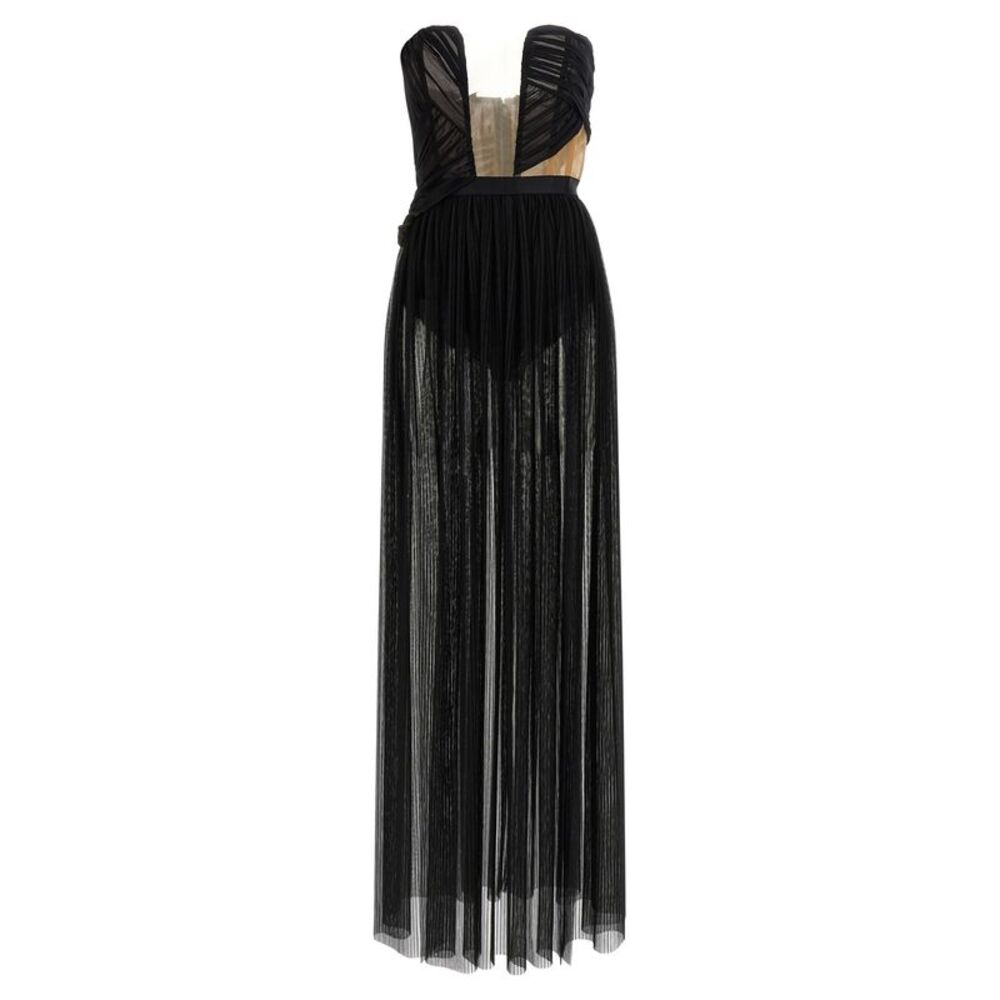 Nensi Dojaka Black Viscose Long Women's Dress